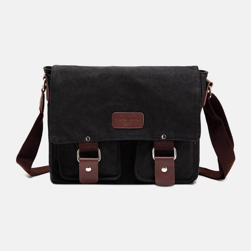 Męska Torba Z Prawdziwej Skóry I Płótna Retro Travel Outdoor Multi-Kieszeni Torba Crossbody