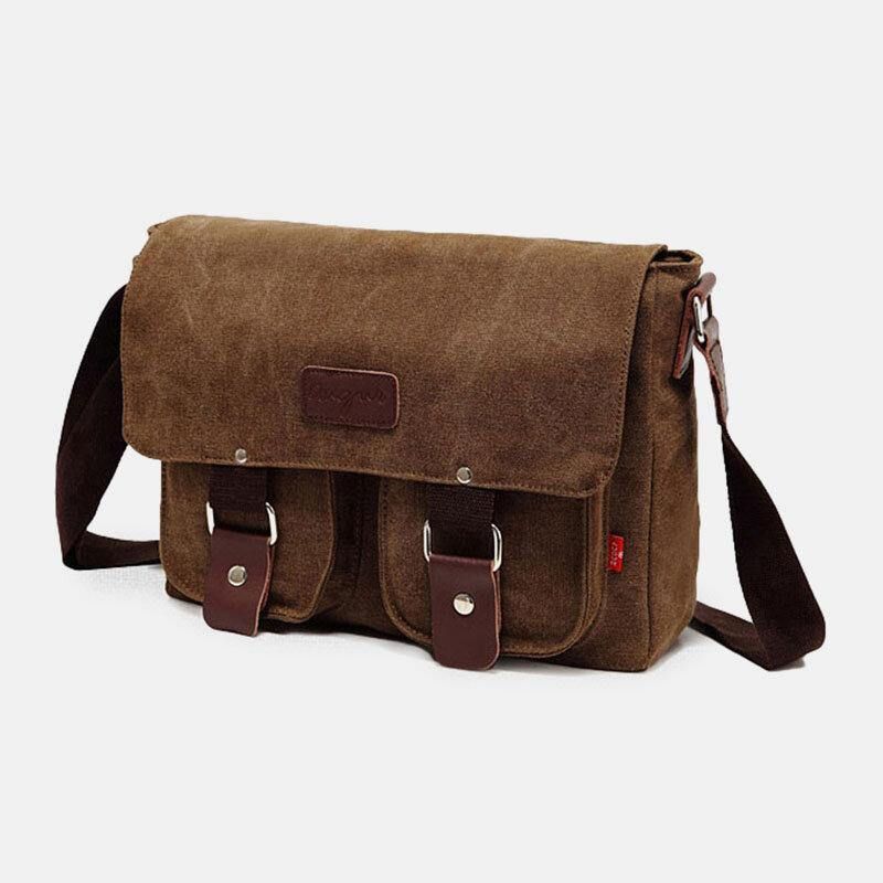 Męska Torba Z Prawdziwej Skóry I Płótna Retro Travel Outdoor Multi-Kieszeni Torba Crossbody