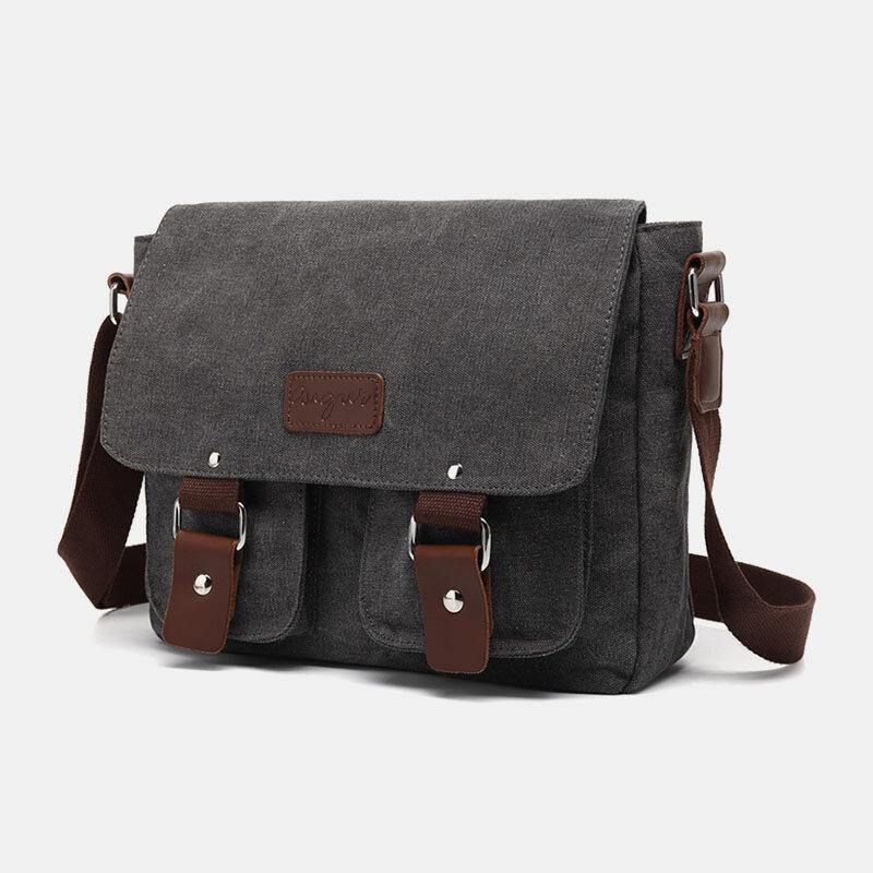 Męska Torba Z Prawdziwej Skóry I Płótna Retro Travel Outdoor Multi-Kieszeni Torba Crossbody