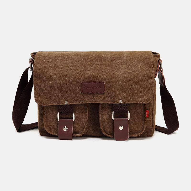 Męska Torba Z Prawdziwej Skóry I Płótna Retro Travel Outdoor Multi-Kieszeni Torba Crossbody