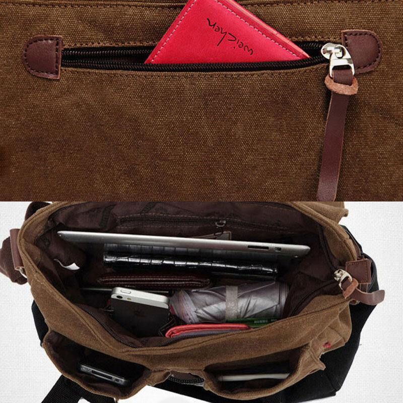 Męska Torba Z Prawdziwej Skóry I Płótna Retro Travel Outdoor Multi-Kieszeni Torba Crossbody