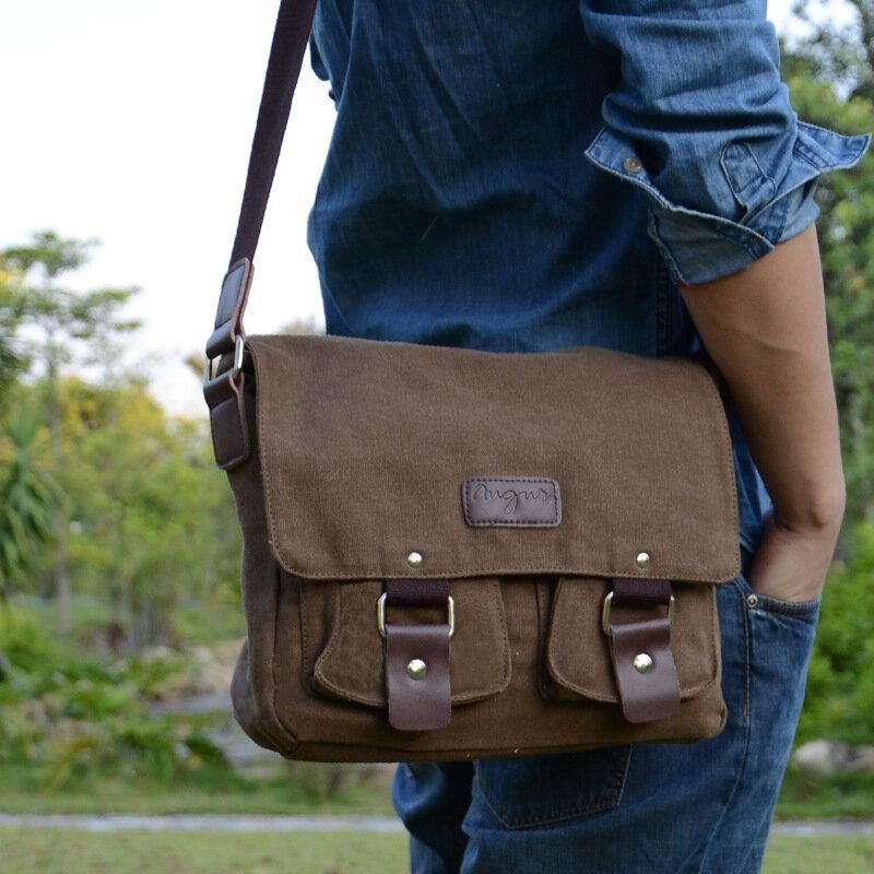 Męska Torba Z Prawdziwej Skóry I Płótna Retro Travel Outdoor Multi-Kieszeni Torba Crossbody