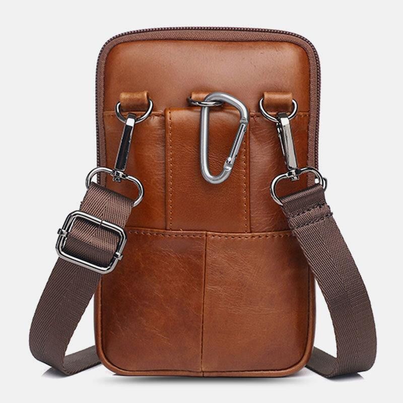 Męska Torba Z Prawdziwej Skóry W Stylu Vintage Wielofunkcyjna 6.5 Cala Mini Torba Na Telefon Torba Crossbody Torba Na Talię Torba Ze Skóry Bydlęcej