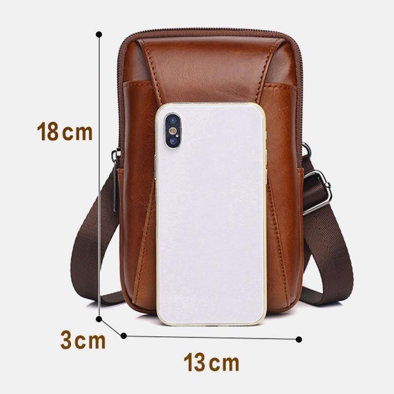 Męska Torba Z Prawdziwej Skóry W Stylu Vintage Wielofunkcyjna 6.5 Cala Mini Torba Na Telefon Torba Crossbody Torba Na Talię Torba Ze Skóry Bydlęcej