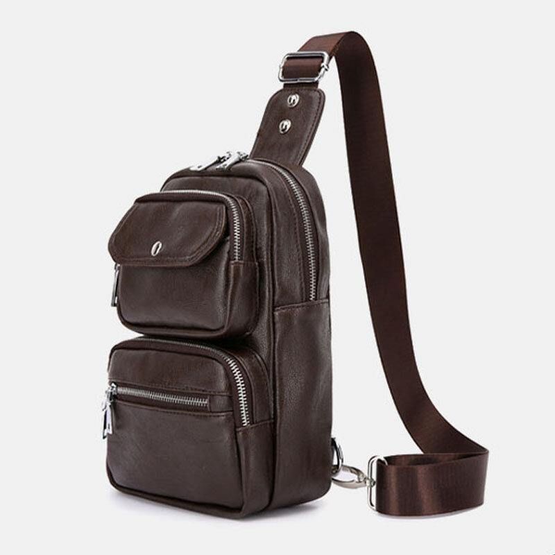 Męska Torba Ze Skóry Pu Z Wieloma Kieszeniami O Dużej Pojemności Vintage Crossbody Bag Torba Na Klatkę Piersiową Torba Na Ramię