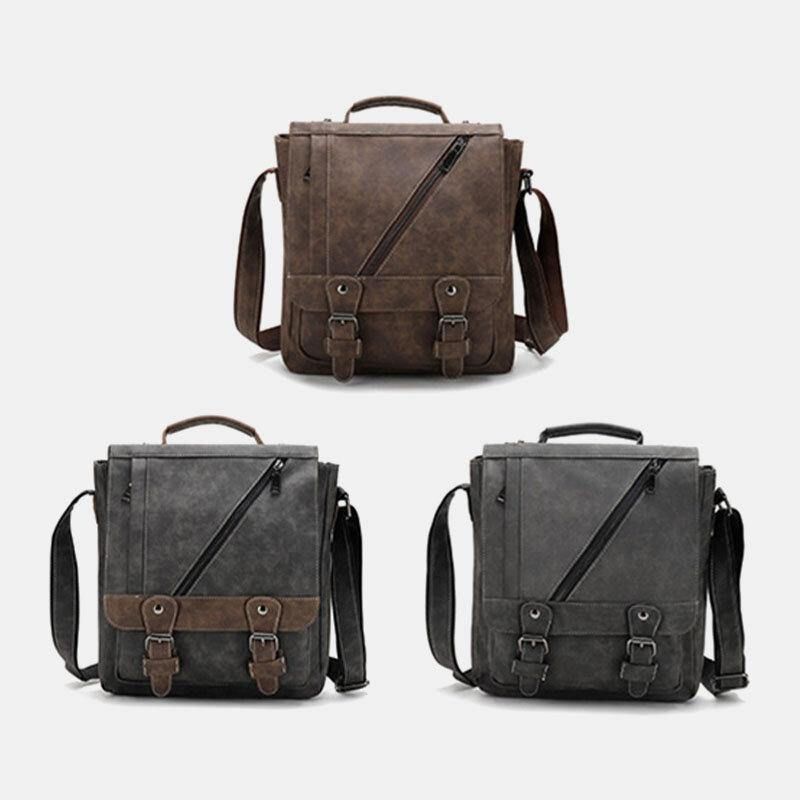 Męska Torebka Ze Sztucznej Skóry W Stylu Retro O Dużej Pojemności Multi-Carry Crossbody Bag