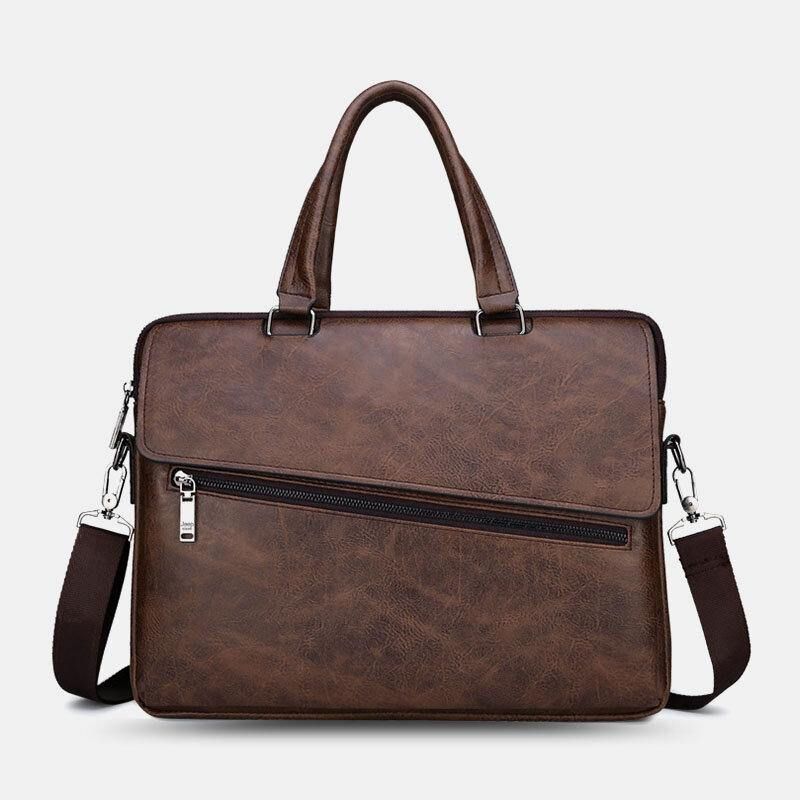 Męska Wielofunkcyjna Torba Ze Skóry Pu Anti-Theft Vintage Business Messenger Bag Crossbody Bag Torebka Torba Na Ramię