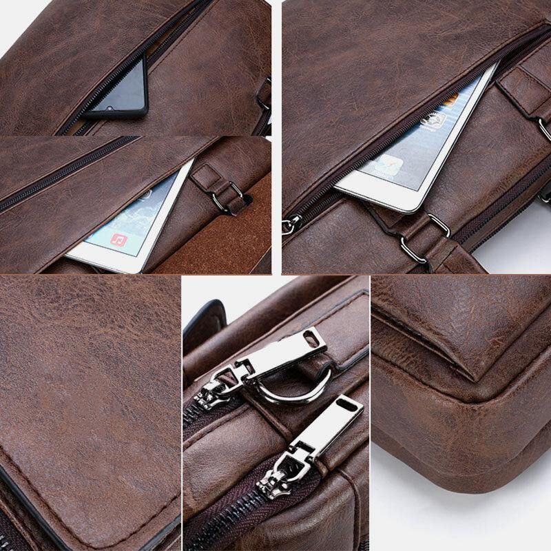 Męska Wielofunkcyjna Torba Ze Skóry Pu Anti-Theft Vintage Business Messenger Bag Crossbody Bag Torebka Torba Na Ramię