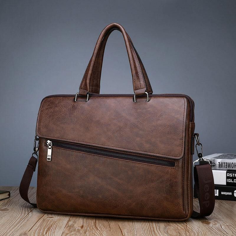 Męska Wielofunkcyjna Torba Ze Skóry Pu Anti-Theft Vintage Business Messenger Bag Crossbody Bag Torebka Torba Na Ramię