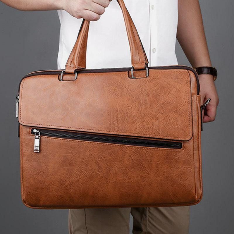 Męska Wielofunkcyjna Torba Ze Skóry Pu Anti-Theft Vintage Business Messenger Bag Crossbody Bag Torebka Torba Na Ramię