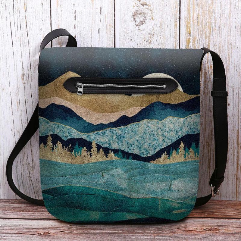 Torebka Damska Z Filcu Górskiego Treetop Landscape Print Torba Crossbody Torba Na Ramię