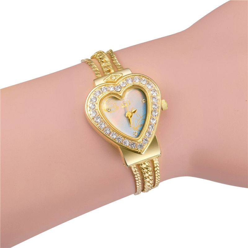 Asj Moda Heart-Shaped Damskie Quartz Zegarek Bransoletka Zegarek Na Rękę