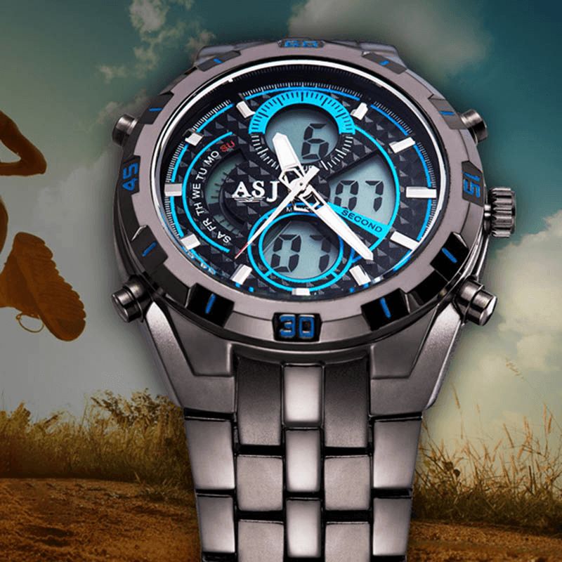 Asj Sports Męskie Zegarek Double Display Chronograph Dive Alarm Luminous 3Atm Wodoodporny Wielofunkcyjny Sportowy Zegarek Kwarcowy