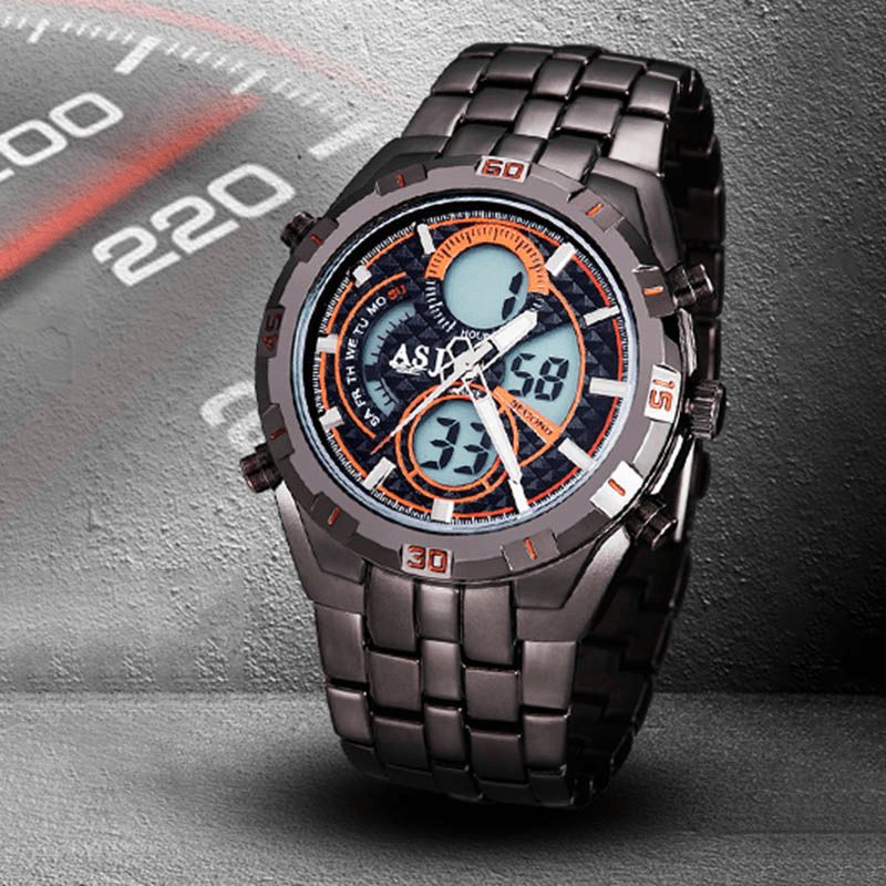 Asj Sports Męskie Zegarek Double Display Chronograph Dive Alarm Luminous 3Atm Wodoodporny Wielofunkcyjny Sportowy Zegarek Kwarcowy