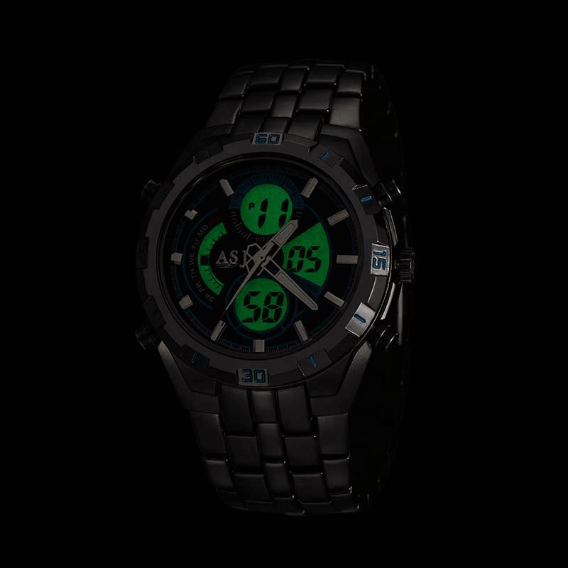 Asj Sports Męskie Zegarek Double Display Chronograph Dive Alarm Luminous 3Atm Wodoodporny Wielofunkcyjny Sportowy Zegarek Kwarcowy