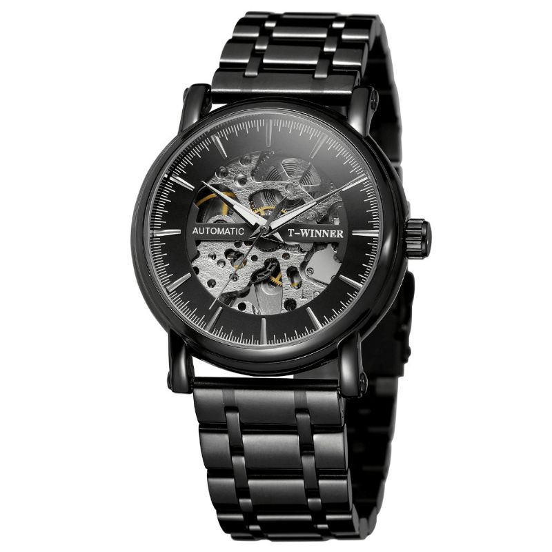 Automatyczny Zegarek Mechaniczny Ze Stopu Full Steel Moda Hollow Business Męskie Watch