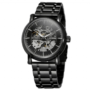 Automatyczny Zegarek Mechaniczny Ze Stopu Full Steel Moda Hollow Business Męskie Watch