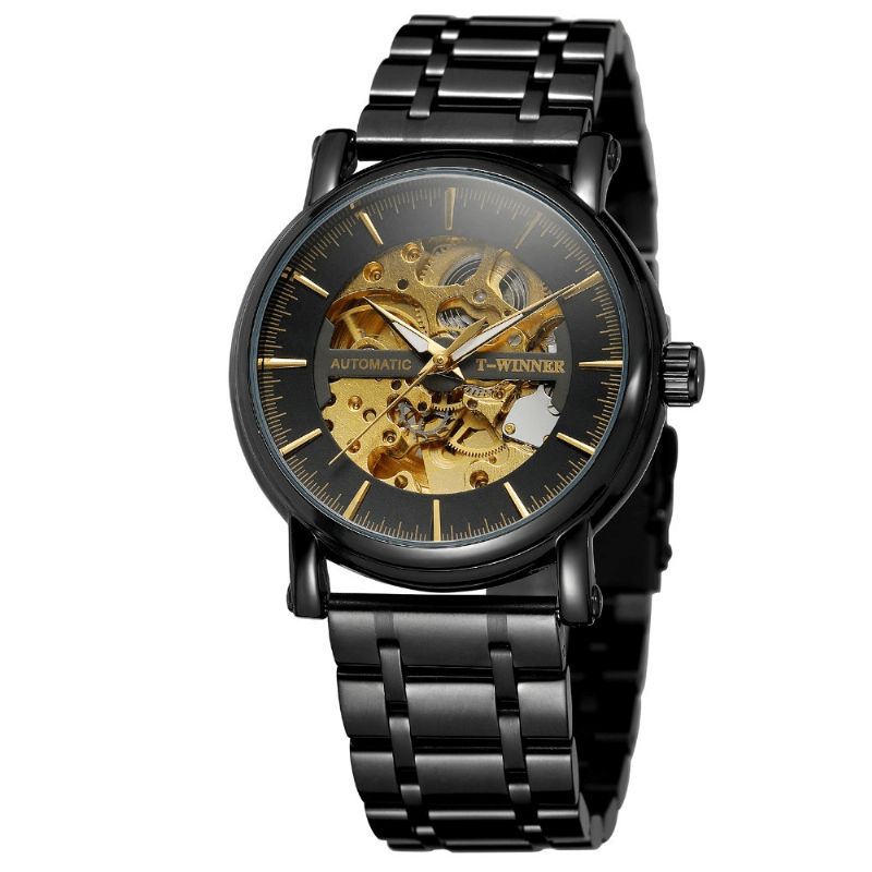 Automatyczny Zegarek Mechaniczny Ze Stopu Full Steel Moda Hollow Business Męskie Watch