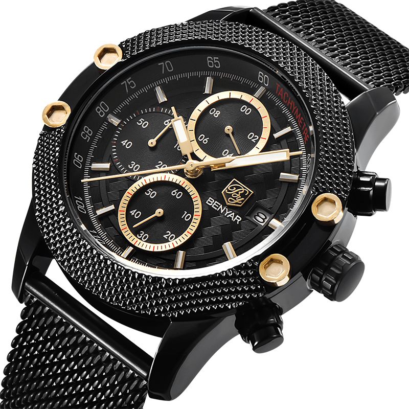 Benyar 5109M Moda Męskie Zegarek Chronograph 3Atm Wodoodporny Zegarek Kwarcowy Ze Stali Nierdzewnej