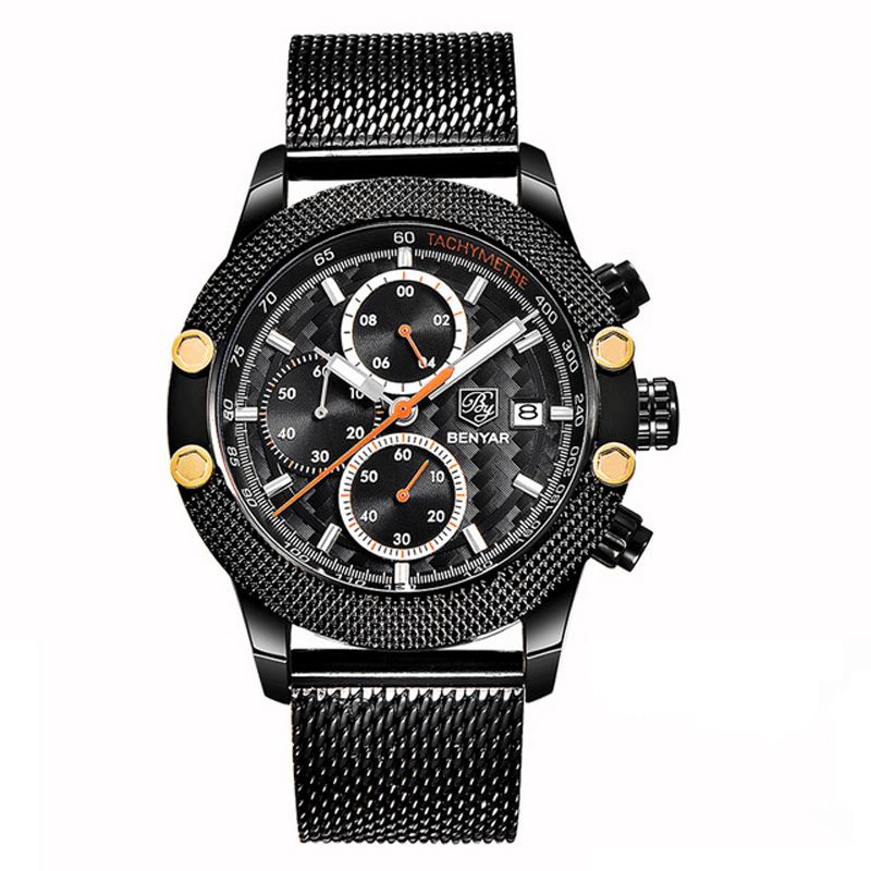 Benyar 5109M Moda Męskie Zegarek Chronograph 3Atm Wodoodporny Zegarek Kwarcowy Ze Stali Nierdzewnej