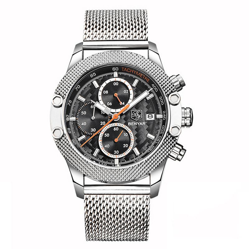 Benyar 5109M Moda Męskie Zegarek Chronograph 3Atm Wodoodporny Zegarek Kwarcowy Ze Stali Nierdzewnej