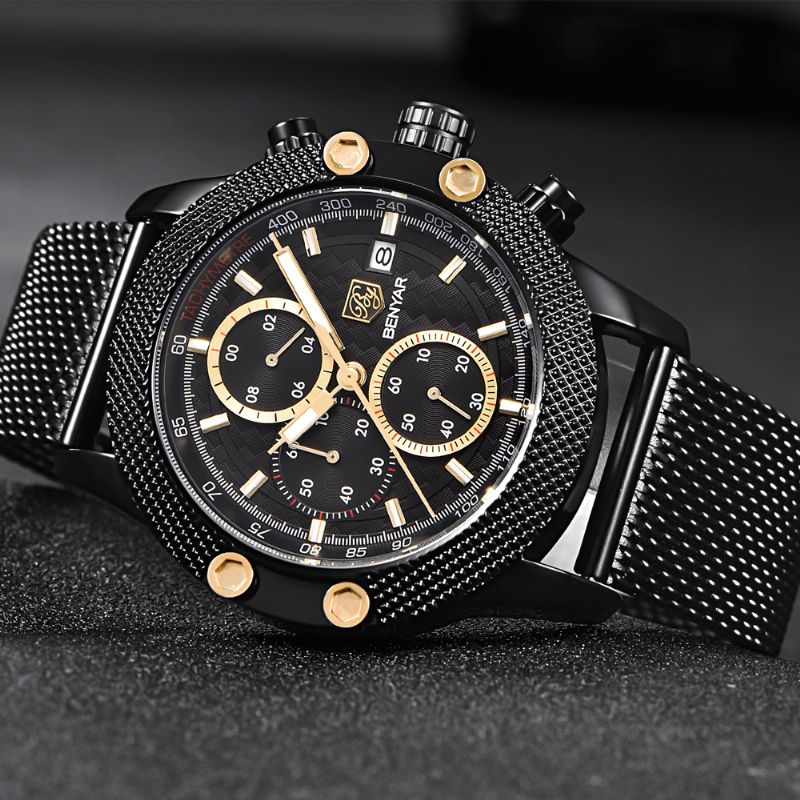 Benyar 5109M Moda Męskie Zegarek Chronograph 3Atm Wodoodporny Zegarek Kwarcowy Ze Stali Nierdzewnej