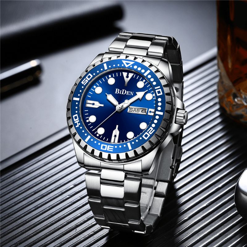 Biden 0239 Business Style Full Steel Quartz Zegarek Kalendarz Luminous Display Watch