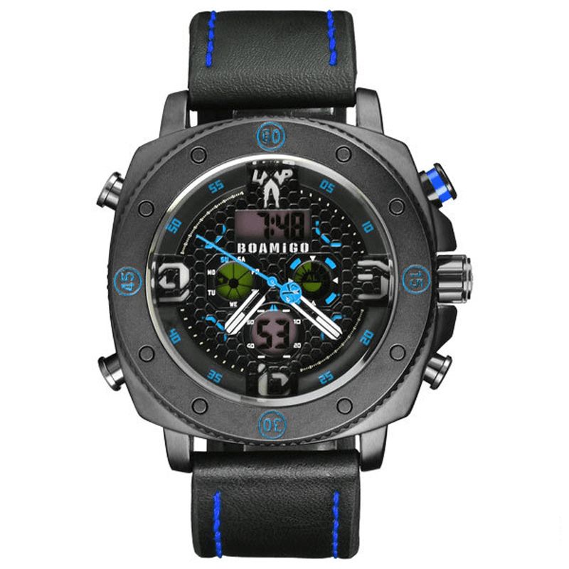 Boamigo F525 Moda Męskie Cyfrowy Zegarek Kreatywny Dial Luminous Week Display Chronograph Led Dual Display Watch