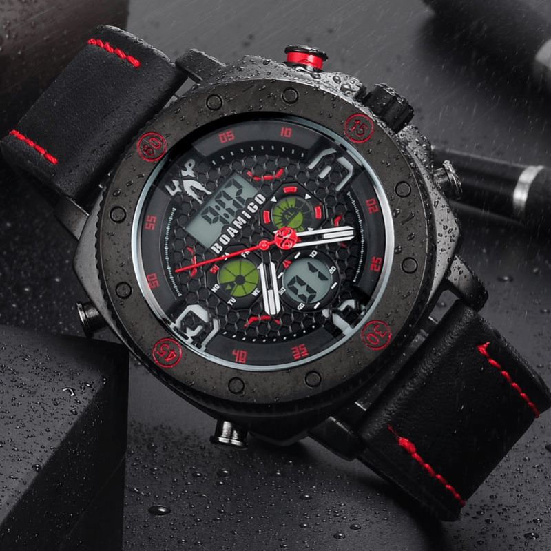 Boamigo F525 Moda Męskie Cyfrowy Zegarek Kreatywny Dial Luminous Week Display Chronograph Led Dual Display Watch