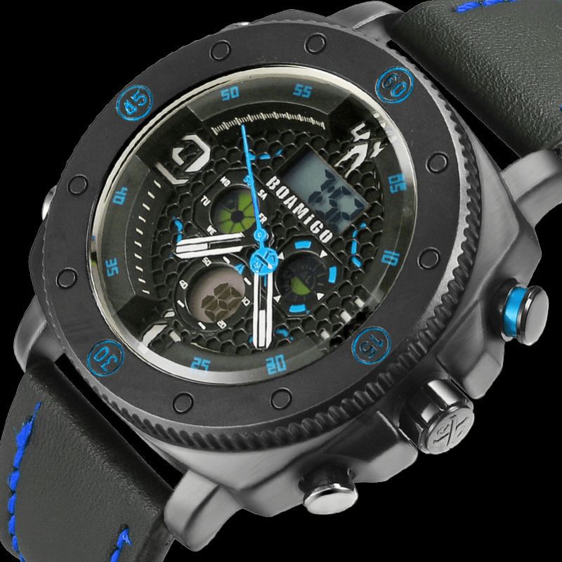 Boamigo F525 Moda Męskie Cyfrowy Zegarek Kreatywny Dial Luminous Week Display Chronograph Led Dual Display Watch