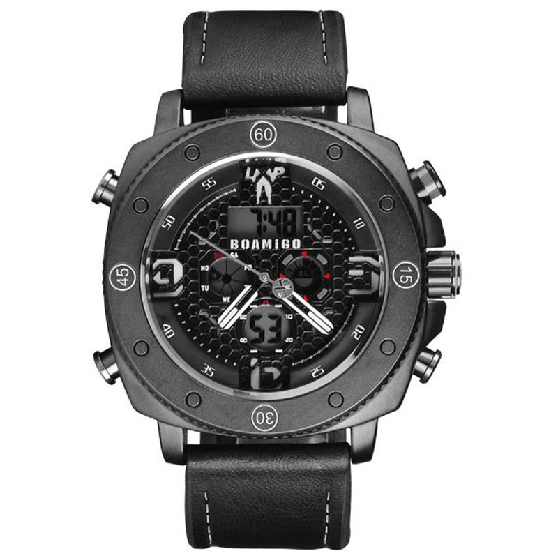 Boamigo F525 Moda Męskie Cyfrowy Zegarek Kreatywny Dial Luminous Week Display Chronograph Led Dual Display Watch