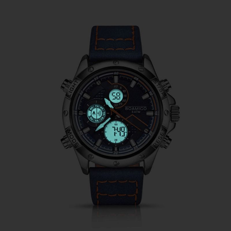 Boamigo F546 Dwie Strefy Czasowe Zegarek Z Podwójnym Wyświetlaczem Led Light Chronograph Alarm Męskie Quartz Watches