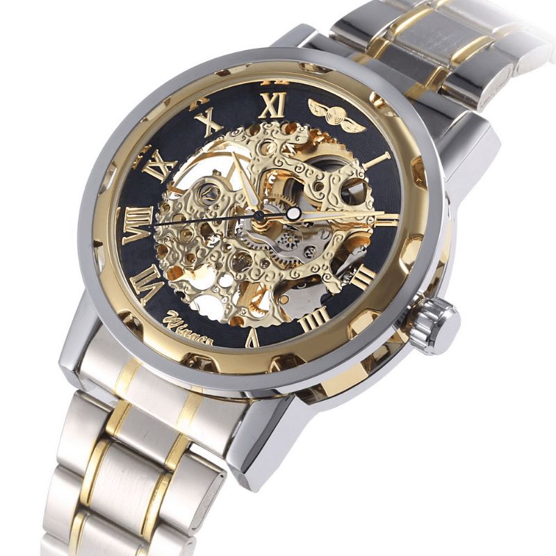 Business Skeleton Dial Steel Band Wodoodporny Męski Automatyczny Zegarek Mechaniczny Na Rękę