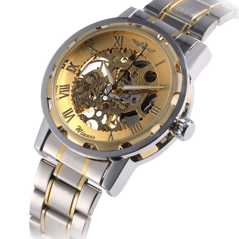 Business Skeleton Dial Steel Band Wodoodporny Męski Automatyczny Zegarek Mechaniczny Na Rękę