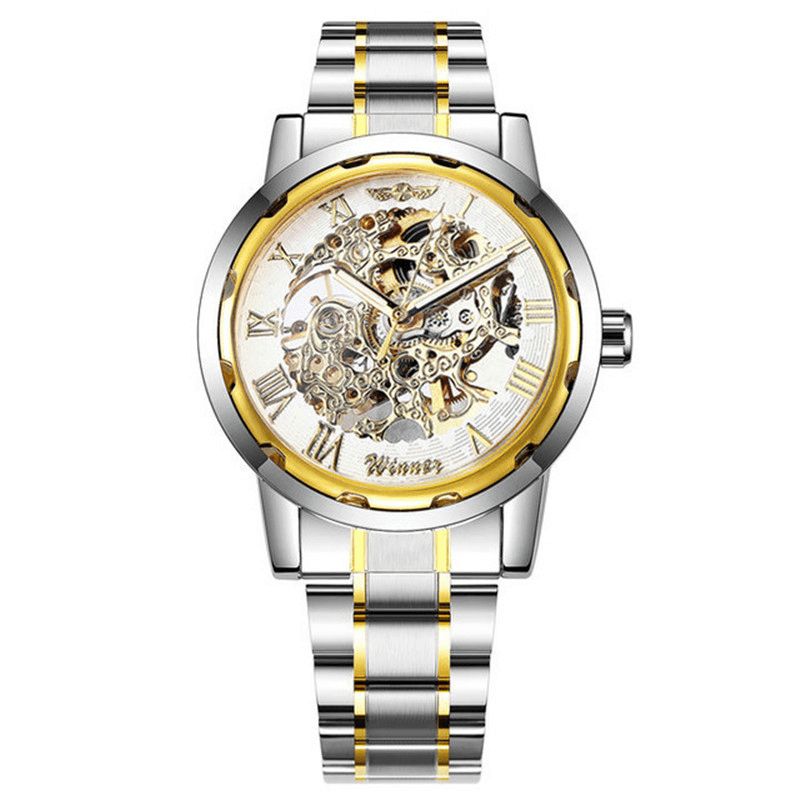 Business Skeleton Dial Steel Band Wodoodporny Męski Automatyczny Zegarek Mechaniczny Na Rękę