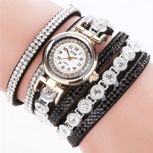 CCq Moda Luxury Rhinestone Pu Leather Band Damskie Quartz Bransoletka Watch