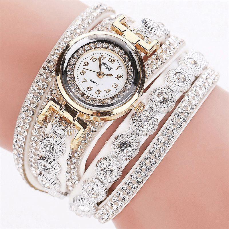 CCq Moda Luxury Rhinestone Pu Leather Band Damskie Quartz Bransoletka Watch