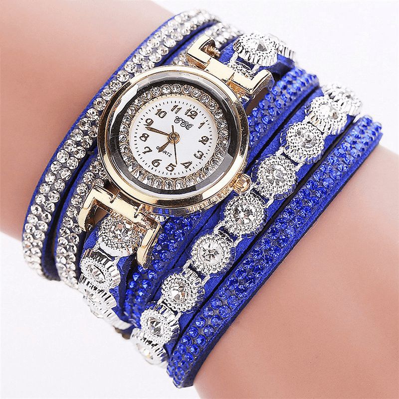 CCq Moda Luxury Rhinestone Pu Leather Band Damskie Quartz Bransoletka Watch