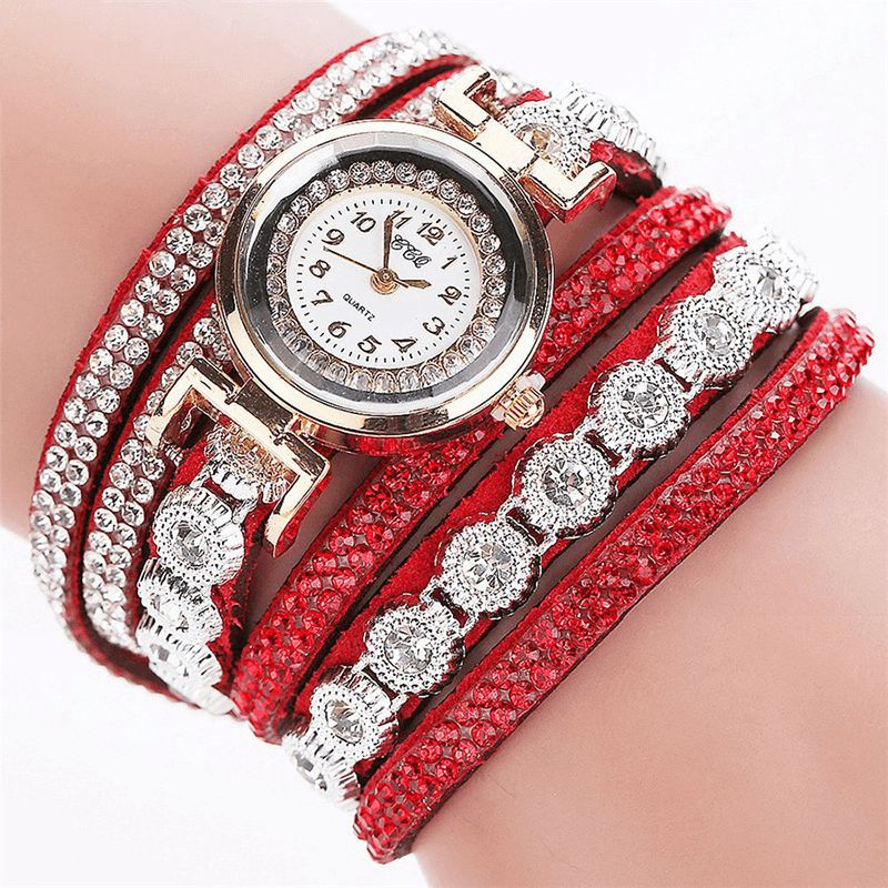 CCq Moda Luxury Rhinestone Pu Leather Band Damskie Quartz Bransoletka Watch