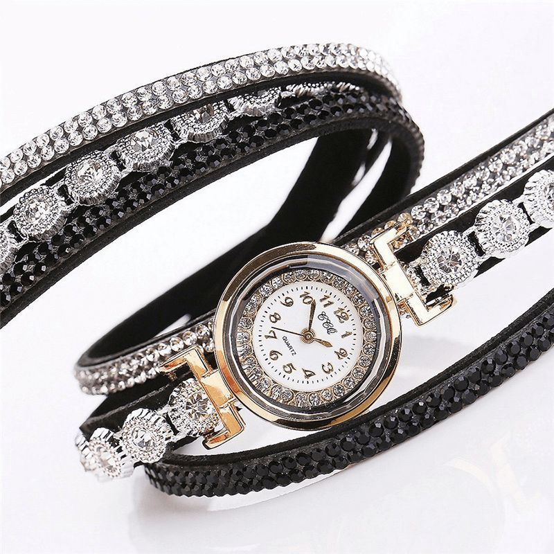 CCq Moda Luxury Rhinestone Pu Leather Band Damskie Quartz Bransoletka Watch