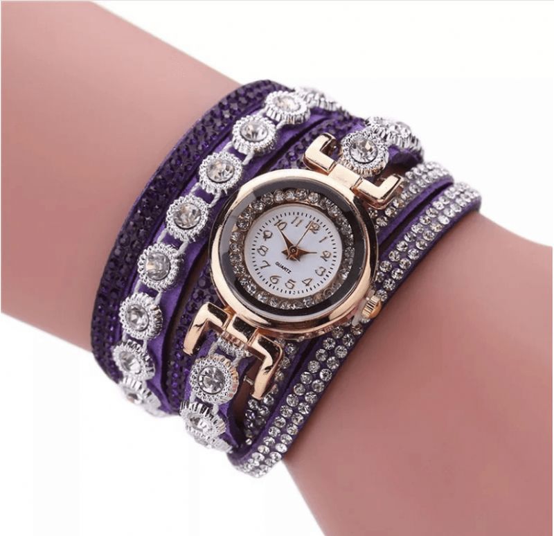 CCq Moda Luxury Rhinestone Pu Leather Band Damskie Quartz Bransoletka Watch