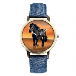 Codzienne Black Horse Desert Dial All-Match Denim Strap Męski Zegarek Kwarcowy Na Rękę