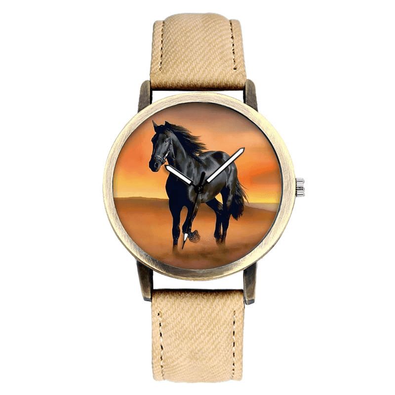 Codzienne Black Horse Desert Dial All-Match Denim Strap Męski Zegarek Kwarcowy Na Rękę