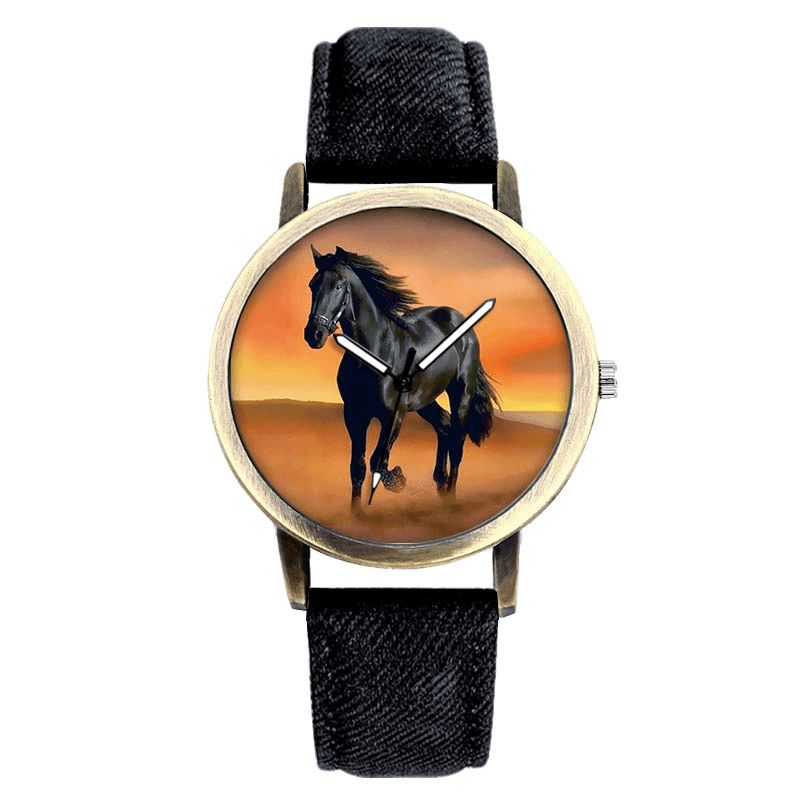 Codzienne Black Horse Desert Dial All-Match Denim Strap Męski Zegarek Kwarcowy Na Rękę