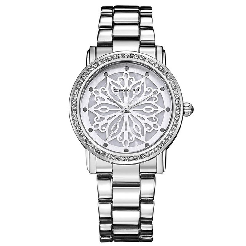 Crrju 2109 Diamenty Dial Case Damskie Wrist Zegarek Zegarki Kwarcowe Ze Stali Nierdzewnej