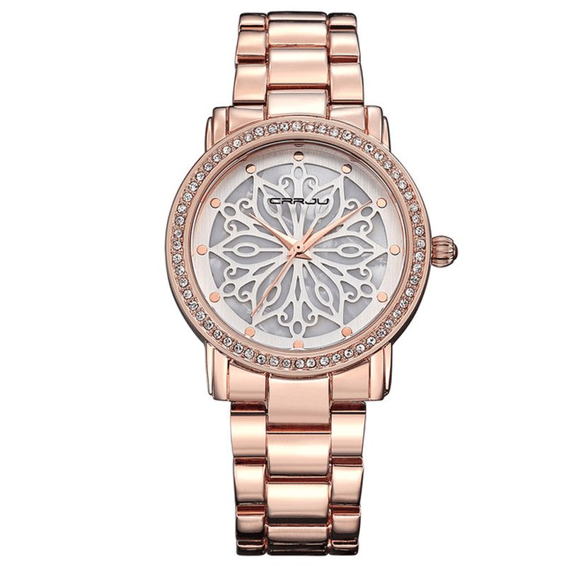 Crrju 2109 Diamenty Dial Case Damskie Wrist Zegarek Zegarki Kwarcowe Ze Stali Nierdzewnej