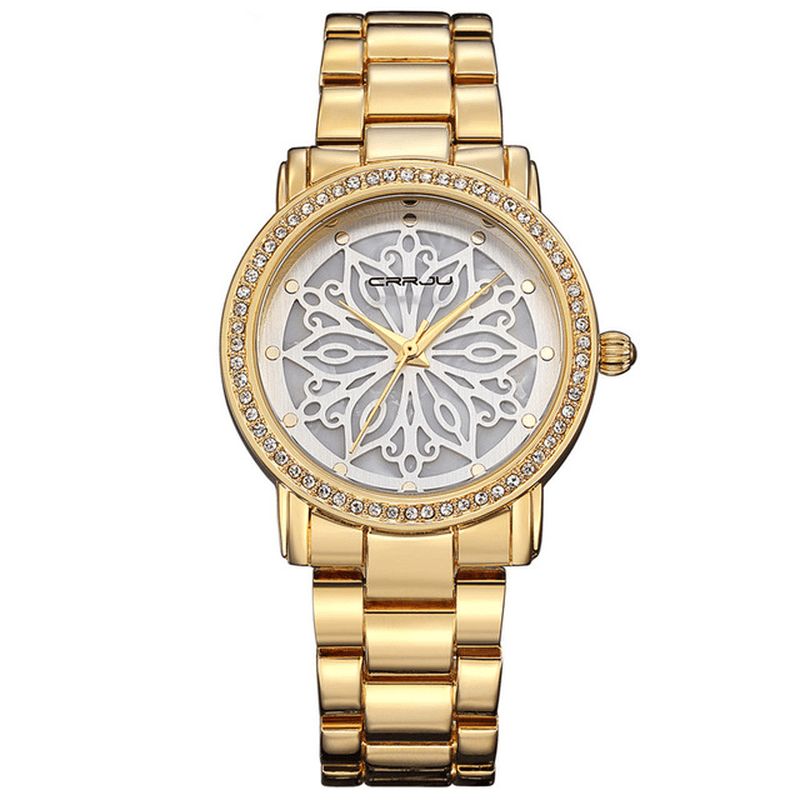 Crrju 2109 Diamenty Dial Case Damskie Wrist Zegarek Zegarki Kwarcowe Ze Stali Nierdzewnej