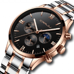 Crrju 2159 Kreatywny Sun Moon Męskie Business Style Chrono 316L Pasek Ze Stali Nierdzewnej Zegarek Kwarcowy