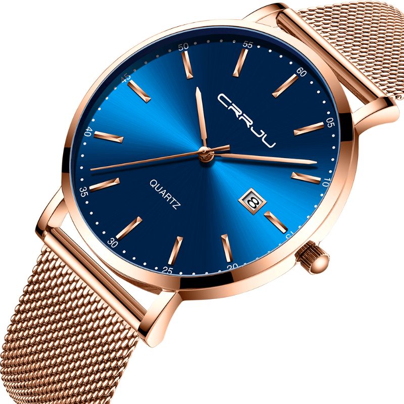 Crrju 2161 Business Style Date Display Luxury Blue Dial Full Steel Strap Męskie Quartz Watch