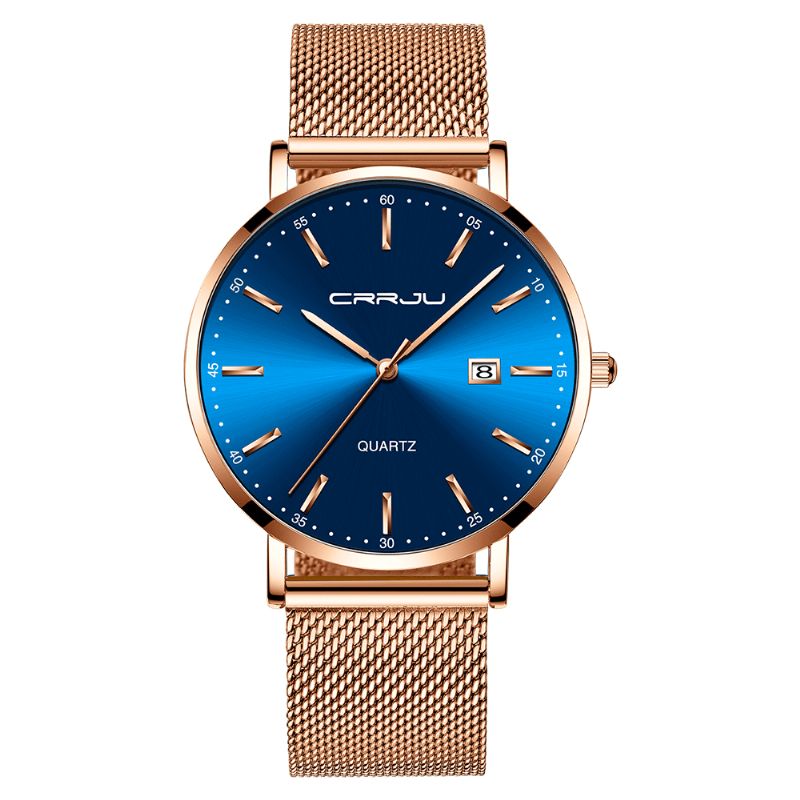 Crrju 2161 Business Style Date Display Luxury Blue Dial Full Steel Strap Męskie Quartz Watch